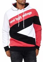 Sudadera deportiva con capucha para hombre en estilo color block, jersey con capucha, jersey 4727, blanco/rojo/negro