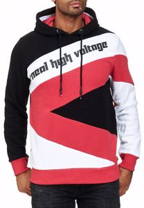 Sudadera deportiva con capucha para hombre en estilo color block, jersey con capucha, 4727, negro/blanco/rojo