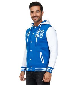 Lässige Sweat-Jacke für Herren im College-Style Kapuzen-Pullover Sweater 6876-1 Royal-Blau/Weiß