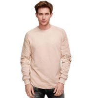Urban sweatshirt for men with ribbed sleeve design, pullover sweater 19056, light brown