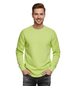 Sweat-shirt homme style urbain, manches côtelées, pull-over 19056, vert citron
