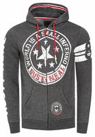Cool men's sweatshirt jacket with cool print motifs. Hoodie/hooded pullover 19077 Anthracite Melange