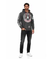 Cool men's sweatshirt jacket with cool print motifs. Hoodie/hooded pullover 19077 Anthracite Melange