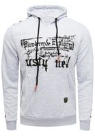 Felpa con cappuccio da uomo alla moda con stampa frontale audace. Maglione con cappuccio e tasca a marsupio. Maglione 19138 Grigio