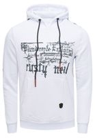 Felpa con cappuccio da uomo alla moda con stampa frontale audace. Maglione con cappuccio e tasca a marsupio. Maglione 19138 Bianco
