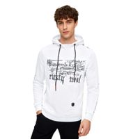 Felpa con cappuccio da uomo alla moda con stampa frontale audace. Maglione con cappuccio e tasca a marsupio. Maglione 19138 Bianco