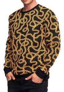 Sudadera única para hombre con diseño de patrón de cadenas, suéter de cuello redondo 19141 Amarillo
