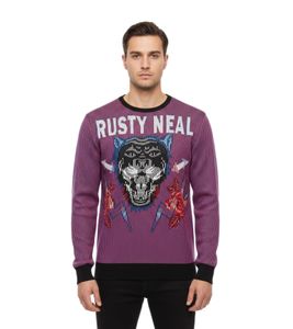 Maglione girocollo da uomo alla moda con grande stampa di tigre e motivo a righe. Maglione/Felpa 19143 Rosso