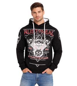Felpa con cappuccio da uomo alla moda, pullover con cappuccio con stampa rock, maglione/felpa 19148, nero