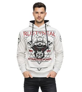 Felpa con cappuccio da uomo alla moda, pullover con cappuccio con stampa rock, maglione/felpa 19148 Grigio
