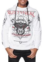 Cool men's hoodie, hooded pullover with rock print, sweater/sweatshirt 19148, white