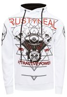 Cool men's hoodie, hooded pullover with rock print, sweater/sweatshirt 19148, white