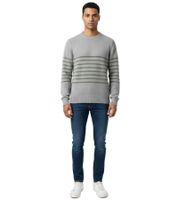 Pull rayé ESPRIT pour homme, col rond, 100 % coton, disponible en gris/gris foncé, beige/bordeaux ou gris/vert