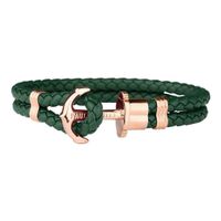 Pulsera Paul Hewitt para mujer con cierre de ancla, brazalete de cuero genuino, pulsera de acero inoxidable PH-PH-L-R-G verde