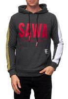 Felpa sportiva da uomo con cappuccio, con grande stampa e logo sul davanti. Felpa con cappuccio 19154 disponibile in nero, antracite o grigio.