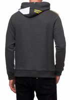 Felpa sportiva da uomo con cappuccio, con grande stampa e logo sul davanti. Felpa con cappuccio 19154 disponibile in nero, antracite o grigio.