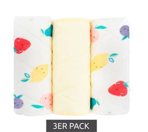 3-Pack Bambino Mio Baby Toddler Absorbent Inserts with Stay-Dry Top Layer, Reusable Cloth Diaper Inserts with Fruit Print, White