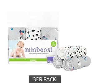 3-Pack Bambino Mio Baby Toddler Absorbent Inserts with Stay-Dry Top Layer, Reusable Cloth Diaper Inserts with Animal Print, White/Gray