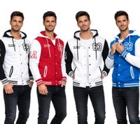Lässige Sweat-Jacke für Herren im College-Style Kapuzen-Pullover Sweater 6876 in Rot/Weiß, Blau/Weiß oder Weiß/Schwarz