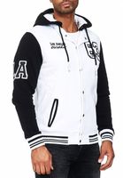 Lässige Sweat-Jacke für Herren im College-Style Kapuzen-Pullover Sweater 6876 in Rot/Weiß, Blau/Weiß oder Weiß/Schwarz