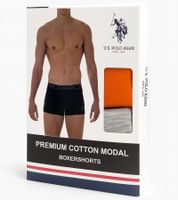 Pack de 2 calzoncillos bóxer premium para hombre de U.S. POLO ASSN., ropa interior sostenible, 180 g/m², 134 68262 53696 en azul rey/azul marino, verde oscuro/rojo vino, naranja/gris jaspeado o gris oscuro/negro.