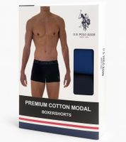 Pack de 2 calzoncillos bóxer premium para hombre de U.S. POLO ASSN., ropa interior sostenible, 180 g/m², 134 68262 53696 en azul rey/azul marino, verde oscuro/rojo vino, naranja/gris jaspeado o gris oscuro/negro.