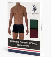 Pack de 2 calzoncillos bóxer premium para hombre de U.S. POLO ASSN., ropa interior sostenible, 180 g/m², 134 68262 53696 en azul rey/azul marino, verde oscuro/rojo vino, naranja/gris jaspeado o gris oscuro/negro.