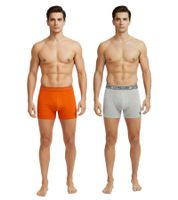 Pack de 2 calzoncillos bóxer premium para hombre de U.S. POLO ASSN., ropa interior sostenible, 180 g/m², 134 68262 53696 en azul rey/azul marino, verde oscuro/rojo vino, naranja/gris jaspeado o gris oscuro/negro.