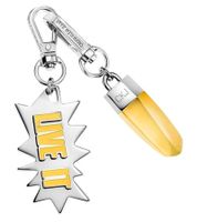 Elegante set de charms Calvin Klein Downtown: Colgantes de acero inoxidable con resina en contraste y la inscripción "LIVE IT" - Accesorios para bolsos - 7 x 1,3 cm - KJJCJA090100 - Plateado/Amarillo