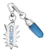 Ensemble de breloques Calvin Klein Downtown : Pendentifs en acier inoxydable avec résine contrastante et logo COWBOY - Accessoires de sac - 7 x 1,3 cm - KJJCLA090300 - Argent/Bleu