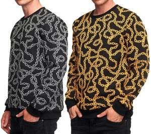 Unique men's sweatshirt with a chain print, crew neck pullover 19141 in black or yellow