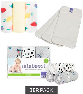 3-Pack Bambino Mio Baby Toddler Absorbent Inserts with Stay-Dry Top Layer, Reusable Cloth Diaper Inserts, White, Solid Color, Fruit Print, or Animal Print
