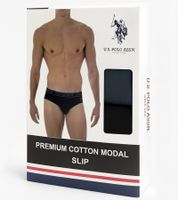 2er Pack U.S. POLO ASSN. Premium Herren Slips Unterhose nachhaltige Unterwäsche 180 g/m² 134 68263 53696 in Grau/Schwarz, Blau/Navy, Grün/Rot, Orange/Grau