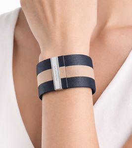 Exclusive Calvin Klein women's genuine leather bracelet with wide contrast stripe, arm jewelry, size XS (15cm), KJ9KAB0902XS, anthracite/beige