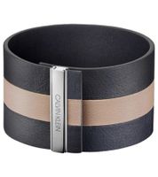 Bracelet exclusif Calvin Klein pour femme en cuir véritable avec large rayure contrastée, bijou de bras, taille XS (15 cm), KJ9KAB0902XS, anthracite/beige