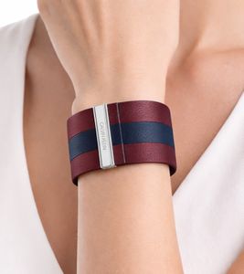Charming Calvin Klein women's genuine leather bracelet with wide contrast stripe, arm jewelry, size XS (15cm), KJ9KLB0901, red/navy