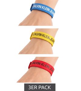 Pack de 3 pulseras unisex Calvin Klein con el logo "CALVIN KLEIN JEANS", 20 cm, KJJLDB860100, Rojo/Amarillo/Azul