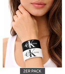 2-Pack Calvin Klein Slap Bracelets with "Calvin Klein Jeans" Logo, 20.5 cm, KJJLBB850200, Black/White