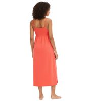 Gemütliches Damen Nacht-Kleid mit Smockdetails Pyjama Nachthemd Baumwoll-Kleid 912155 Rot
