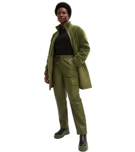 Pantaloni da donna alla moda in similpelle con elastico in vita, pantaloni casual 914386, cachi scuro