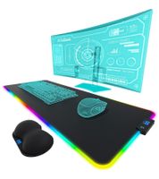 Tapis de souris gaming RGB Everlasting Comfort avec éclairage LED, repose-poignets et modes de couleurs changeants - Grand tapis de souris 80 x 30 cm - Noir