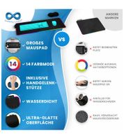 Tapis de souris gaming RGB Everlasting Comfort avec éclairage LED, repose-poignets et modes de couleurs changeants - Grand tapis de souris 80 x 30 cm - Noir