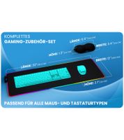 Tapis de souris gaming RGB Everlasting Comfort avec éclairage LED, repose-poignets et modes de couleurs changeants - Grand tapis de souris 80 x 30 cm - Noir