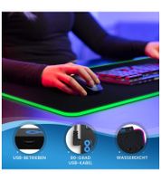 Tapis de souris gaming RGB Everlasting Comfort avec éclairage LED, repose-poignets et modes de couleurs changeants - Grand tapis de souris 80 x 30 cm - Noir