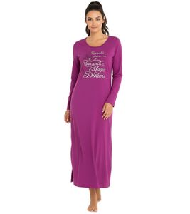 Long women's nightdress pajama with slit nightgown with statement print cotton dress 933148 Violet