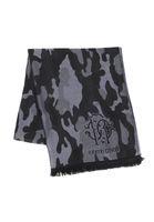 Elegante bufanda Roberto Cavalli para hombre y mujer, hecha de pura lana, disponible en negro/gris, negro/rojo o gris/negro.