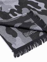 Elegante bufanda Roberto Cavalli para hombre y mujer, hecha de pura lana, disponible en negro/gris, negro/rojo o gris/negro.