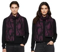 Elegante bufanda Roberto Cavalli para hombre y mujer, hecha de pura lana, disponible en negro/gris, negro/rojo o gris/negro.