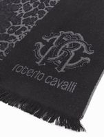 Elegante bufanda Roberto Cavalli para hombre y mujer, hecha de pura lana, disponible en negro/gris, negro/rojo o gris/negro.