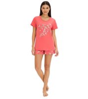 gemütlicher Damen 2-teiliger Pyjama Baumwoll-Pyjama Shorty-Set mit Schmetterlingen kurzer Schlafanzug 930329 Rosa/Weiß